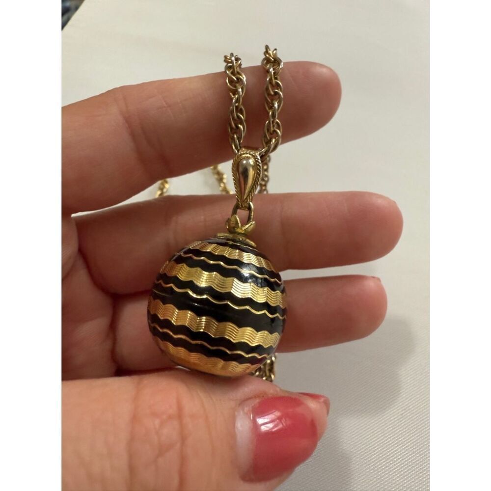 Vintage Caravelle by Bulova Gold & Black Enamel Orbit Watch Necklace